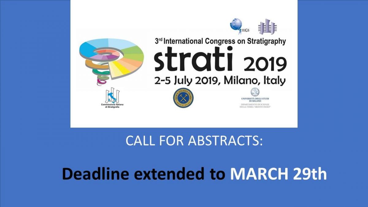 3rd International Congress on Stratigraphy &ndash; STRATI 2019 - Deadline extended to March 29th 2017